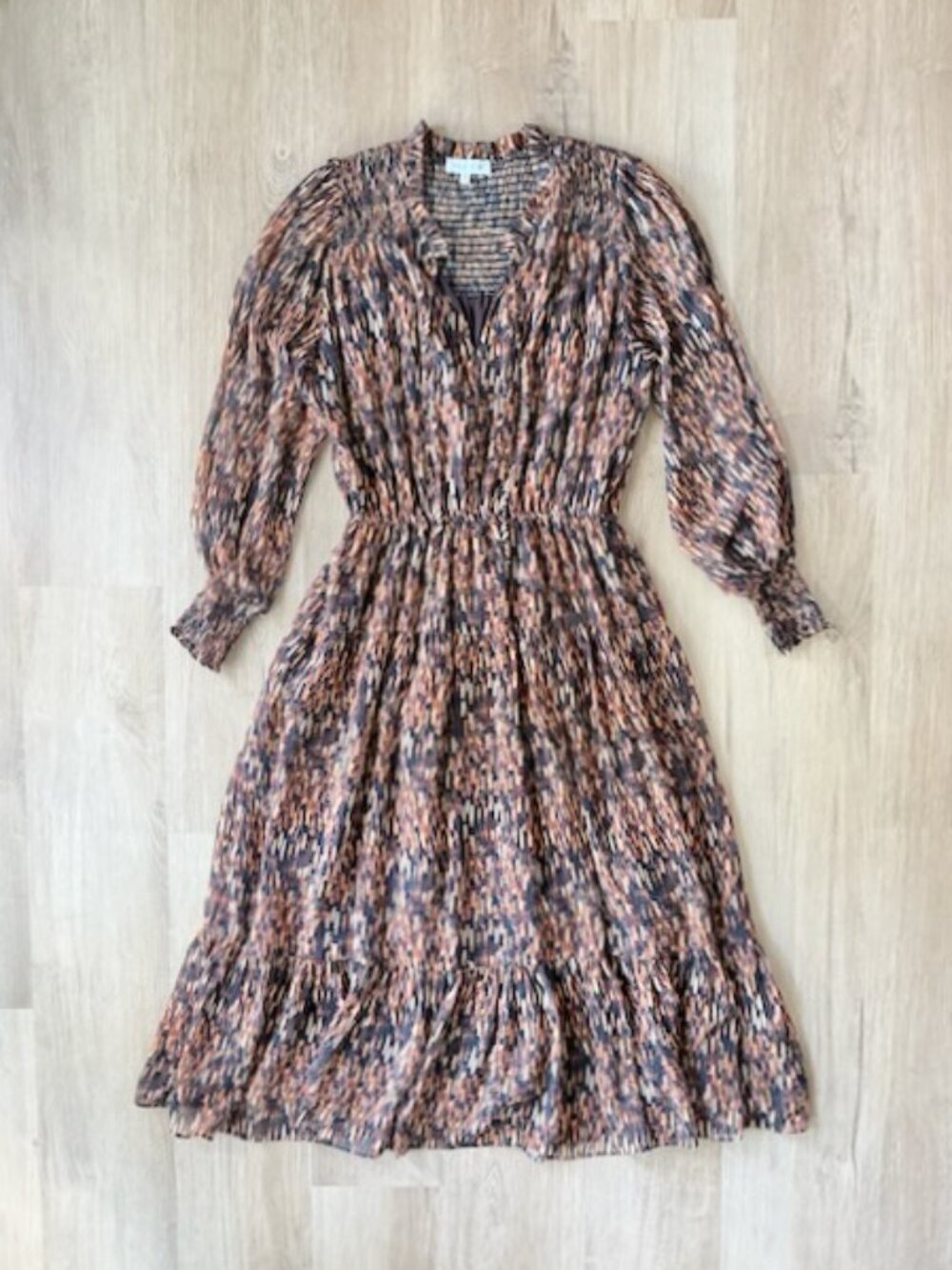 Willa Story Rust Boho Smocked Midi Dress M